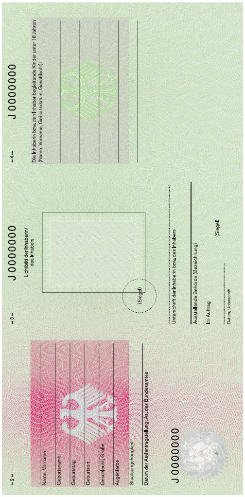 Muster 'Bescheinigung über die Aufenthaltsgestattung' Rückseite (BGBl. 2004 I S. 3025)