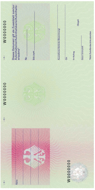 Muster Zusatzblatt zum Aufenthaltstitel mit Chip Rückseite (BGBl. I 2011 S. 1539)