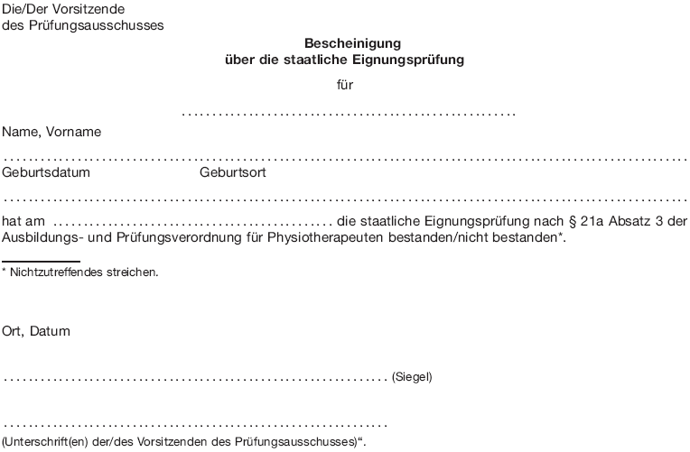 Bescheinigung über die staatliche Eignungsprüfung (BGBl. 2016 I S. 934)