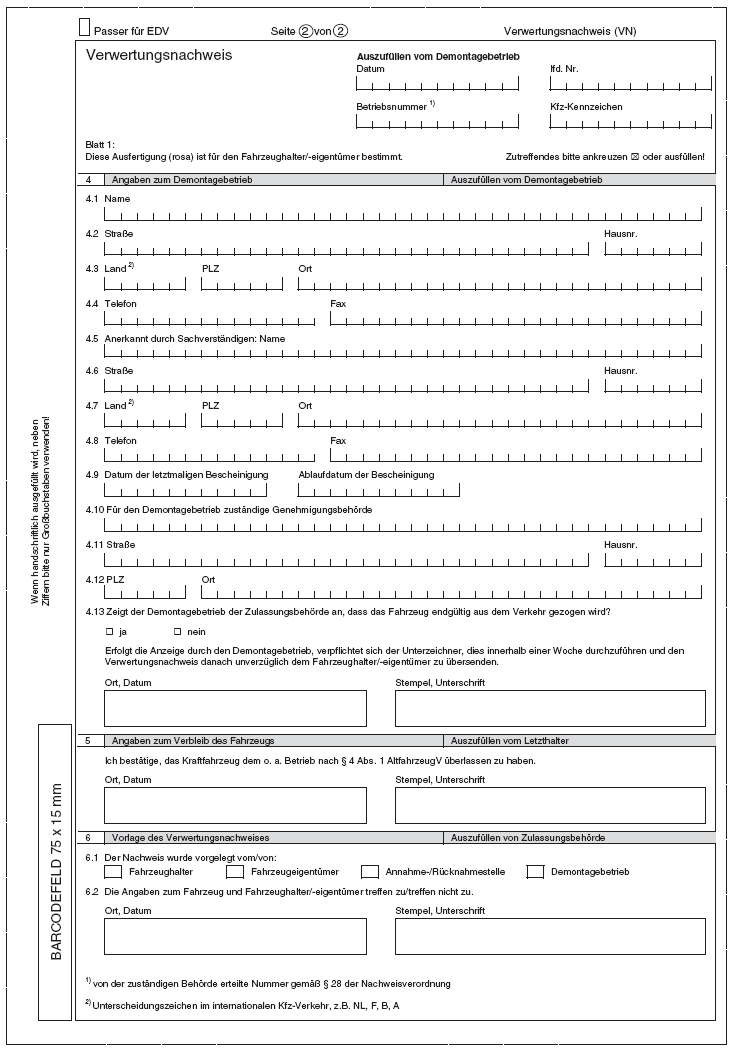 Abb. Muster des Verwertungsnachweises, Seite 2 (BGBl. 2017 I S. 548)